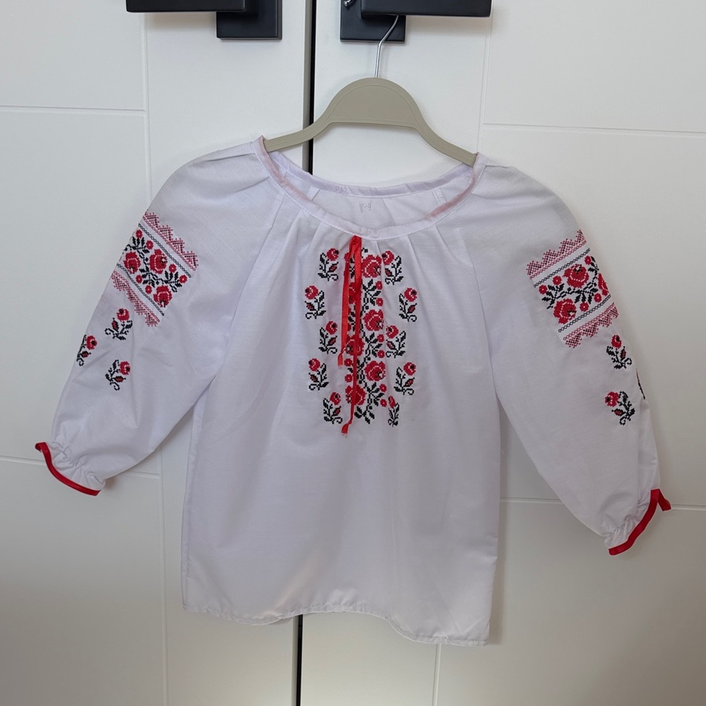 Embroidered White and Red Kids Top